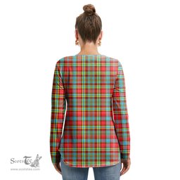 ScotsTee Shop Scottish Ogilvie Clan Crest Tartan Womens V Neck Lace Up Criss Cross Sweatshirt
