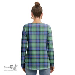 ScotsTee Shop Scottish Sutherland Old Ancient Clan Crest Tartan Womens V Neck Lace Up Criss Cross Sweatshirt