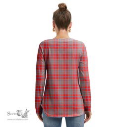 ScotsTee Shop Scottish Moubray Clan Tartan Womens V Neck Lace Up Criss Cross Sweatshirt