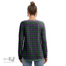 ScotsTee Shop Scottish Morrison Modern Clan Tartan Womens V Neck Lace Up Criss Cross Sweatshirt