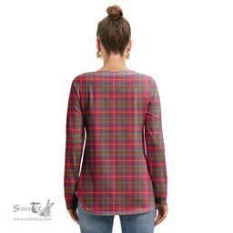 ScotsTee Shop Scottish Shaw Red Modern Clan Tartan Womens V Neck Lace Up Criss Cross Sweatshirt
