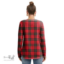 ScotsTee Shop Scottish Wallace Weathered Clan Tartan Womens V Neck Lace Up Criss Cross Sweatshirt