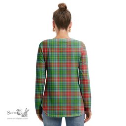 ScotsTee Shop Scottish Muirhead Clan Crest Tartan Womens V Neck Lace Up Criss Cross Sweatshirt