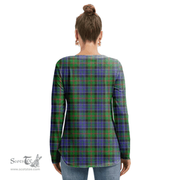 ScotsTee Shop Scottish Paterson Clan Crest Tartan Womens V Neck Lace Up Criss Cross Sweatshirt