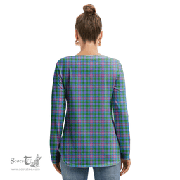 ScotsTee Shop Scottish Pitcairn Hunting Clan Crest Tartan Womens V Neck Lace Up Criss Cross Sweatshirt