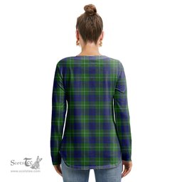 ScotsTee Shop Scottish Oliphant Modern Clan Crest Tartan Womens V Neck Lace Up Criss Cross Sweatshirt