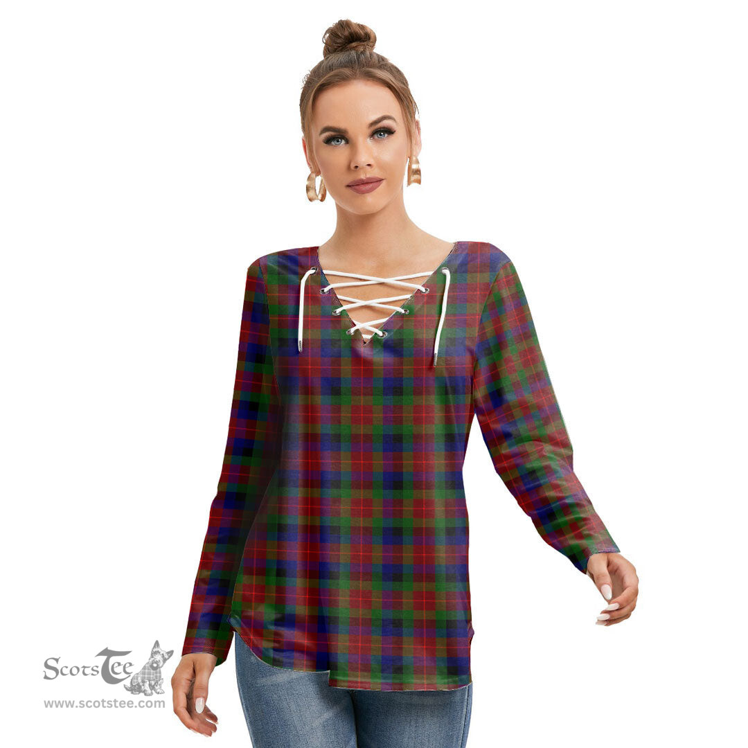 ScotsTee Shop Scottish Tennant Clan Tartan Womens V Neck Lace Up Criss Cross Sweatshirt
