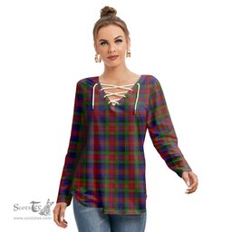 ScotsTee Shop Scottish Tennant Clan Tartan Womens V Neck Lace Up Criss Cross Sweatshirt