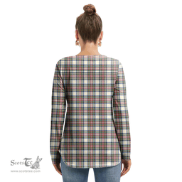 ScotsTee Shop Scottish Stewart Dress Ancient Clan Tartan Womens V Neck Lace Up Criss Cross Sweatshirt