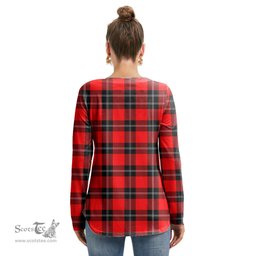 ScotsTee Shop Scottish Ramsay Modern Clan Tartan Womens V Neck Lace Up Criss Cross Sweatshirt