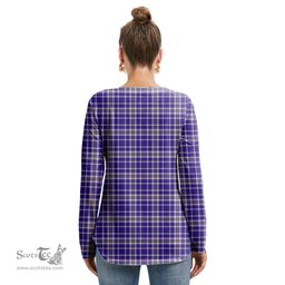 ScotsTee Shop Scottish Ochterlony Clan Crest Tartan Womens V Neck Lace Up Criss Cross Sweatshirt