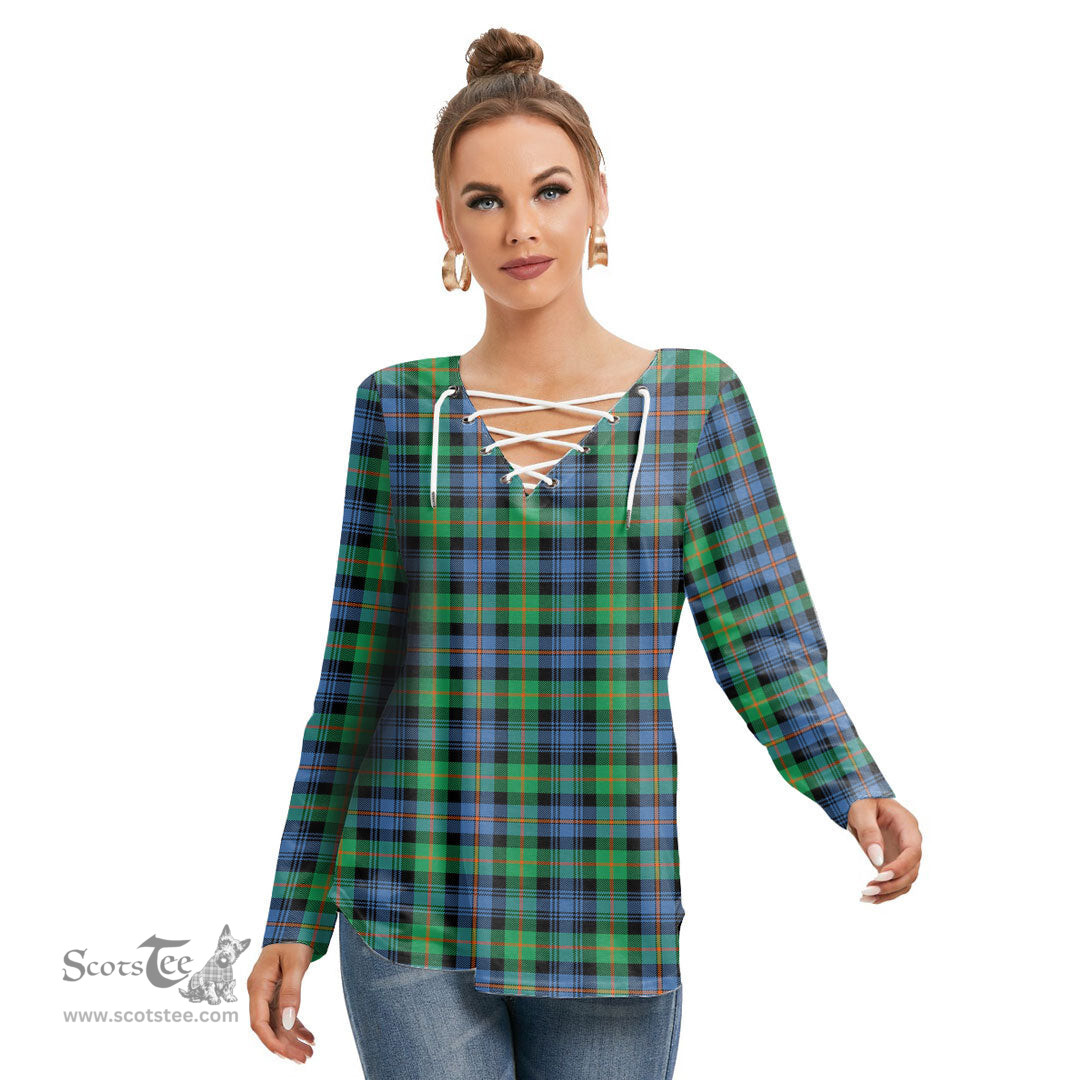ScotsTee Shop Scottish Murray of Atholl Ancient Clan Tartan Womens V Neck Lace Up Criss Cross Sweatshirt