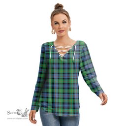 ScotsTee Shop Scottish Murray of Atholl Ancient Clan Tartan Womens V Neck Lace Up Criss Cross Sweatshirt