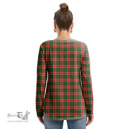 ScotsTee Shop Scottish Pollock Modern Clan Crest Tartan Womens V Neck Lace Up Criss Cross Sweatshirt