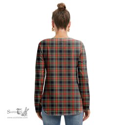 ScotsTee Shop Scottish Stewart Black Clan Tartan Womens V Neck Lace Up Criss Cross Sweatshirt