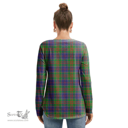 ScotsTee Shop Scottish Stewart of Appin Hunting Modern Clan Crest Tartan Womens V Neck Lace Up Criss Cross Sweatshirt