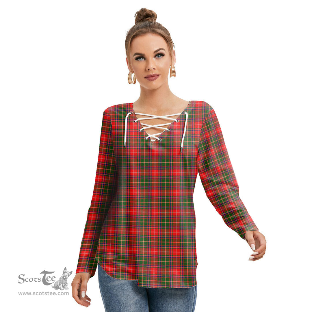 ScotsTee Shop Scottish Somerville Modern Clan Tartan Womens V Neck Lace Up Criss Cross Sweatshirt