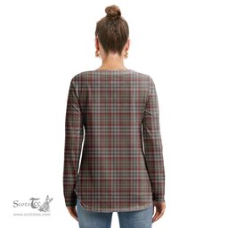 ScotsTee Shop Scottish Nicolson Hunting Weathered Clan Crest Tartan Womens V Neck Lace Up Criss Cross Sweatshirt