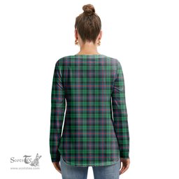 ScotsTee Shop Scottish Urquhart Broad Red Ancient Clan Crest Tartan Womens V Neck Lace Up Criss Cross Sweatshirt