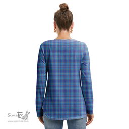 ScotsTee Shop Scottish Mercer Modern Clan Crest Tartan Womens V Neck Lace Up Criss Cross Sweatshirt