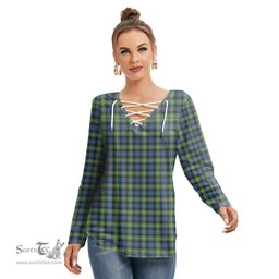 ScotsTee Shop Scottish Watson Ancient Clan Tartan Womens V Neck Lace Up Criss Cross Sweatshirt