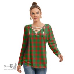 ScotsTee Shop Scottish Middleton Modern Clan Tartan Womens V Neck Lace Up Criss Cross Sweatshirt