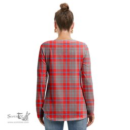 ScotsTee Shop Scottish Moubray Clan Crest Tartan Womens V Neck Lace Up Criss Cross Sweatshirt