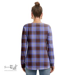 ScotsTee Shop Scottish Rutherford Clan Crest Tartan Womens V Neck Lace Up Criss Cross Sweatshirt