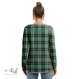 ScotsTee Shop Scottish Wallace Hunting Ancient Clan Tartan Womens V Neck Lace Up Criss Cross Sweatshirt