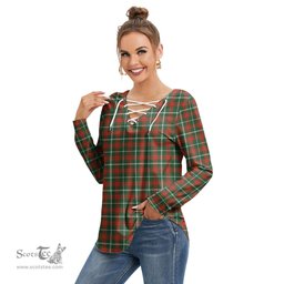 ScotsTee Shop Scottish Prince of Wales Clan Tartan Womens V Neck Lace Up Criss Cross Sweatshirt