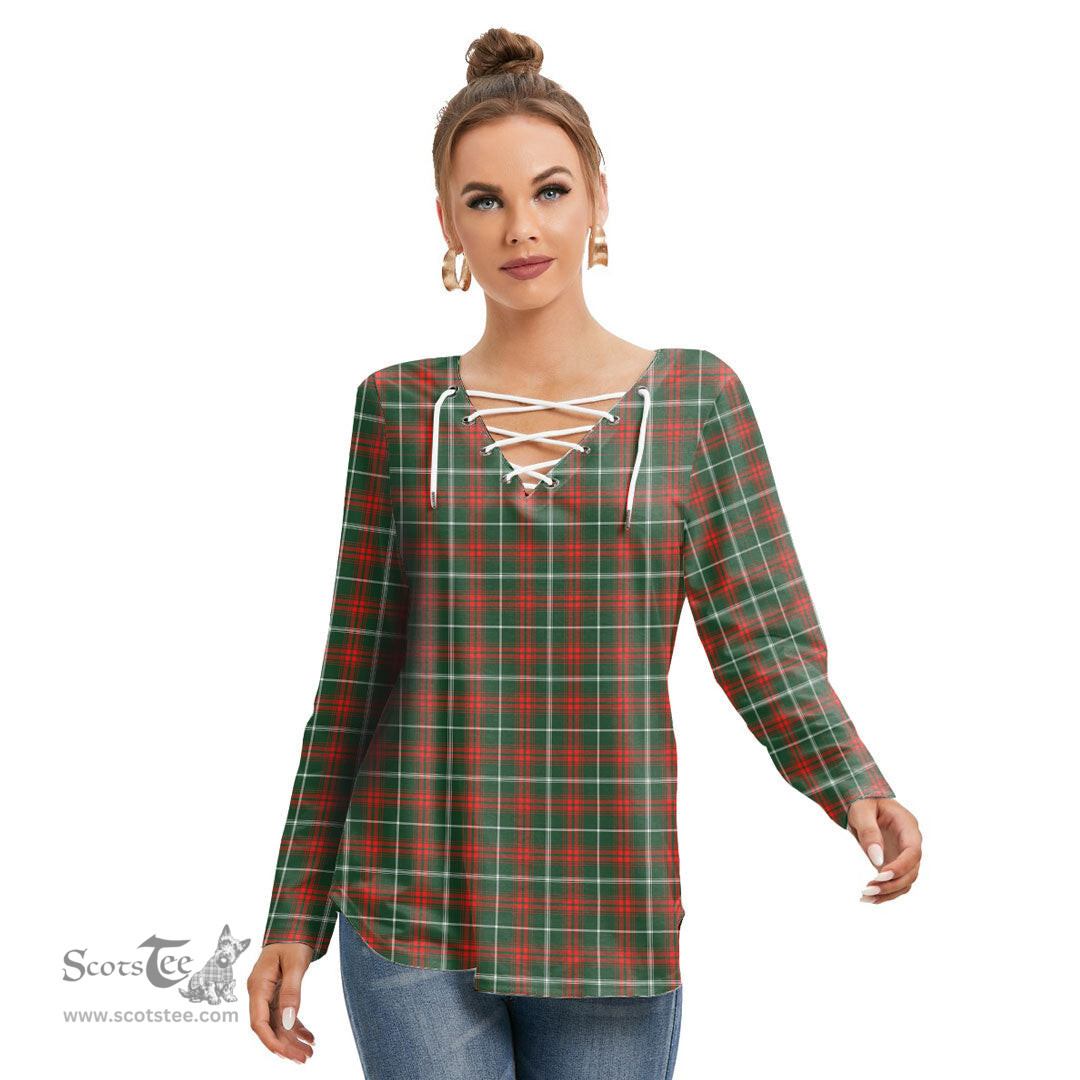 ScotsTee Shop Scottish Prince of Wales Clan Tartan Womens V Neck Lace Up Criss Cross Sweatshirt