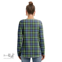 ScotsTee Shop Scottish Watson Ancient Clan Crest Tartan Womens V Neck Lace Up Criss Cross Sweatshirt