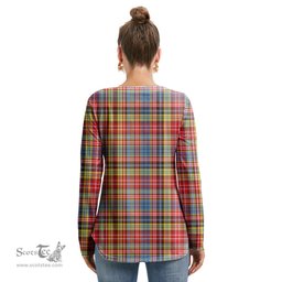 ScotsTee Shop Scottish Ogilvie of Airlie Ancient Clan Crest Tartan Womens V Neck Lace Up Criss Cross Sweatshirt