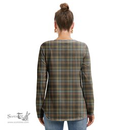 ScotsTee Shop Scottish Stewart Hunting Weathered Clan Crest Tartan Womens V Neck Lace Up Criss Cross Sweatshirt