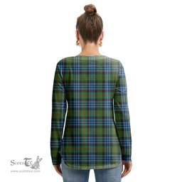 ScotsTee Shop Scottish Newlands of Lauriston Clan Crest Tartan Womens V Neck Lace Up Criss Cross Sweatshirt