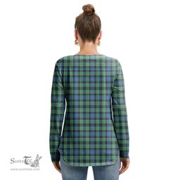 ScotsTee Shop Scottish Mouat Clan Tartan Womens V Neck Lace Up Criss Cross Sweatshirt