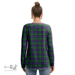 ScotsTee Shop Scottish Shaw Modern Clan Crest Tartan Womens V Neck Lace Up Criss Cross Sweatshirt