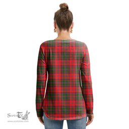 ScotsTee Shop Scottish Stewart of Appin Modern Clan Crest Tartan Womens V Neck Lace Up Criss Cross Sweatshirt
