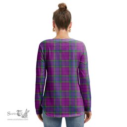 ScotsTee Shop Scottish Wardlaw Modern Clan Tartan Womens V Neck Lace Up Criss Cross Sweatshirt