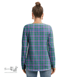 ScotsTee Shop Scottish Ralston Clan Tartan Womens V Neck Lace Up Criss Cross Sweatshirt
