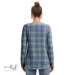 ScotsTee Shop Scottish US Marine Clan Tartan Womens V Neck Lace Up Criss Cross Sweatshirt
