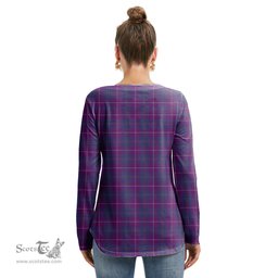 ScotsTee Shop Scottish Pride of Glencoe Clan Tartan Womens V Neck Lace Up Criss Cross Sweatshirt