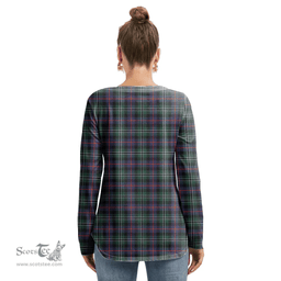 ScotsTee Shop Scottish Rose Hunting Modern Clan Crest Tartan Womens V Neck Lace Up Criss Cross Sweatshirt