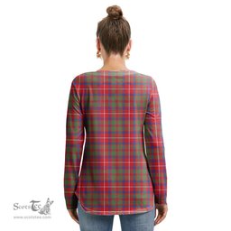 ScotsTee Shop Scottish Shaw Red Modern Clan Crest Tartan Womens V Neck Lace Up Criss Cross Sweatshirt