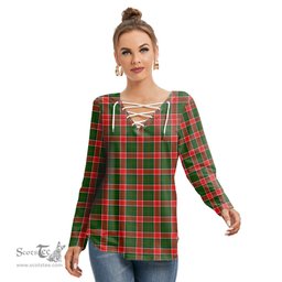 ScotsTee Shop Scottish Pollock Modern Clan Tartan Womens V Neck Lace Up Criss Cross Sweatshirt