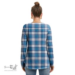 ScotsTee Shop Scottish Strathclyde District Clan Tartan Womens V Neck Lace Up Criss Cross Sweatshirt
