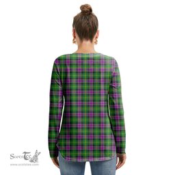 ScotsTee Shop Scottish Selkirk Clan Tartan Womens V Neck Lace Up Criss Cross Sweatshirt