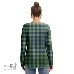 ScotsTee Shop Scottish Tweedside District Clan Tartan Womens V Neck Lace Up Criss Cross Sweatshirt