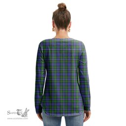 ScotsTee Shop Scottish Robertson Hunting Modern Clan Tartan Womens V Neck Lace Up Criss Cross Sweatshirt