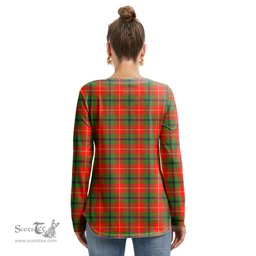 ScotsTee Shop Scottish Turnbull Dress Clan Crest Tartan Womens V Neck Lace Up Criss Cross Sweatshirt